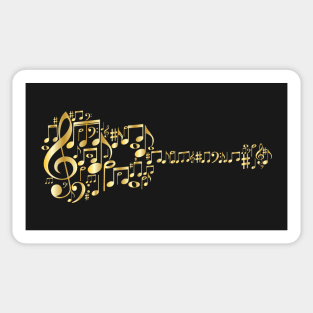 Creative Guitar Art - Acoustic Guitar In Metallic Music Notes - Gold Sticker